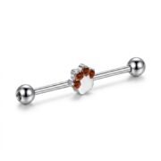 G23 Titanium Cat Paw Crystal Industrial Barbell Earring - white background product photo