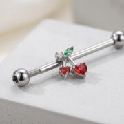 G23 Titanium Cherry Crystal Industrial Barbell Earring - detail angle