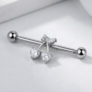 G23 Titanium Cherry Crystal Industrial Barbell Earring in Silver - detail angle