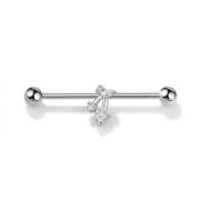 G23 Titanium Cherry Crystal Industrial Barbell Earring in Silver - secondary white background product photo