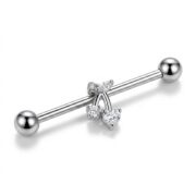 G23 Titanium Cherry Crystal Industrial Barbell Earring in Silver - white background product photo