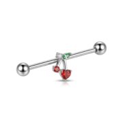 G23 Titanium Cherry Crystal Industrial Barbell Earring - secondary white background product photo