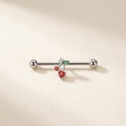 G23 Titanium Cherry Crystal Industrial Barbell Earring - soft flatlay