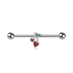 G23 Titanium Cherry Crystal Industrial Barbell Earring - white background product photo
