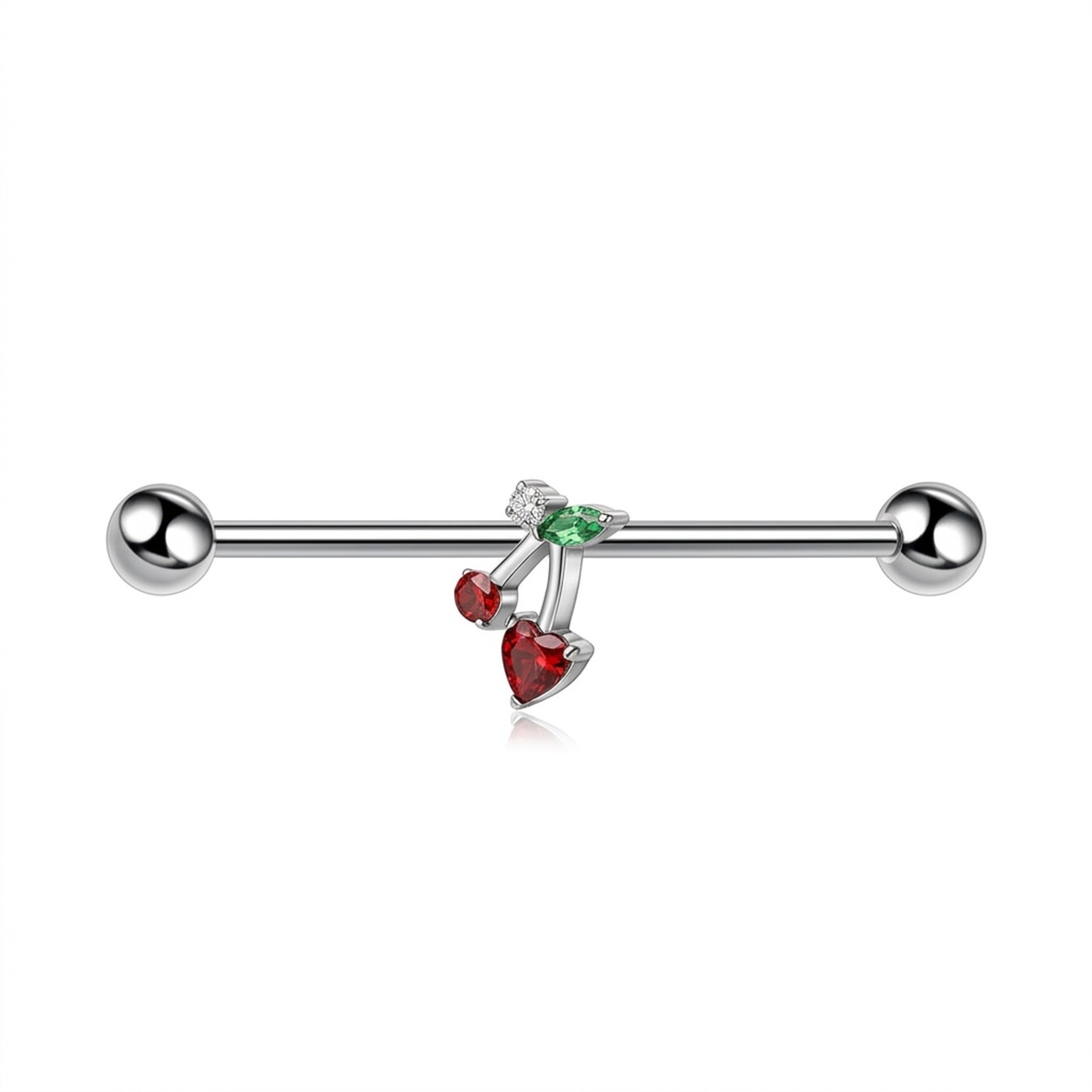 G23 Titanium Cherry Crystal Industrial Barbell Earring - white background product photo