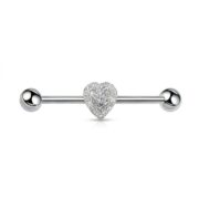 G23 Titanium Double Heart Industrial Barbell Earring in Silver - secondary white background product photo