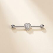 G23 Titanium Double Heart Industrial Barbell Earring in Silver - soft flatlay