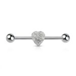 G23 Titanium Double Heart Industrial Barbell Earring in Silver - white background product photo