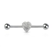 G23 Titanium Double Heart Industrial Barbell Earring in Silver - white background product photo