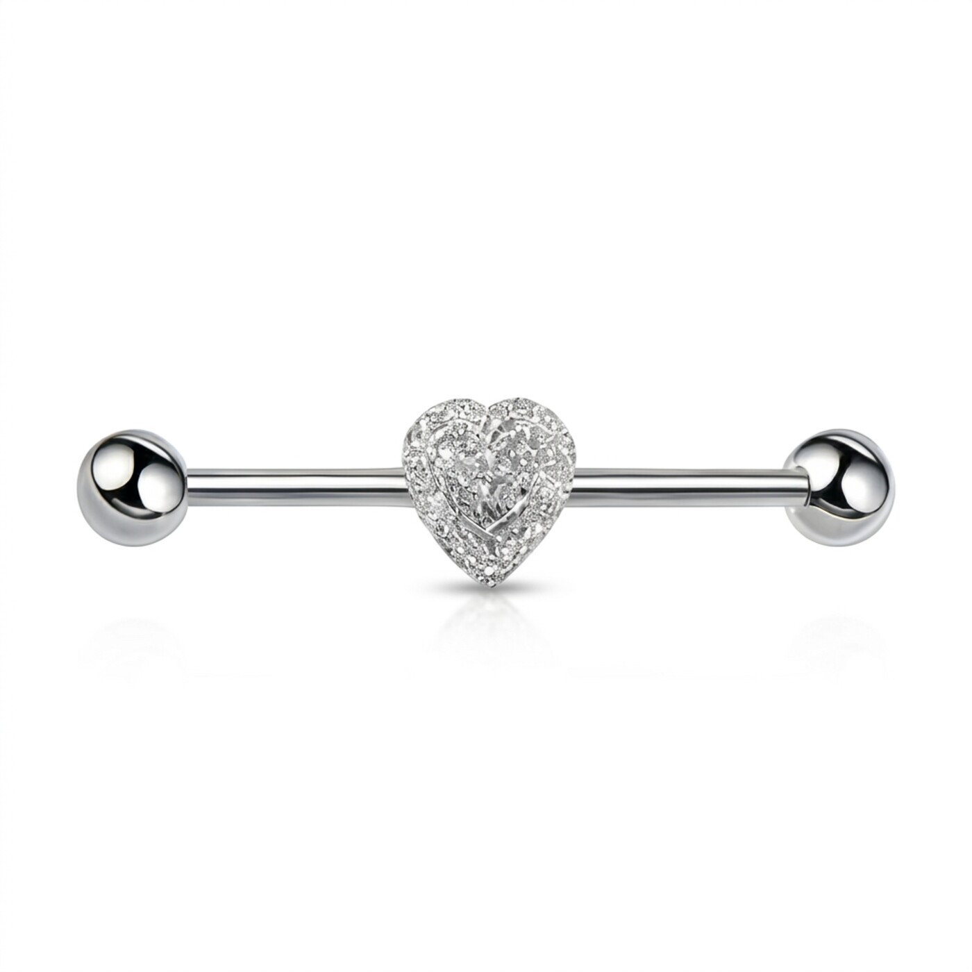 G23 Titanium Double Heart Industrial Barbell Earring in Silver - white background product photo
