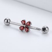 G23 Titanium Four-Petal Crystal Industrial Barbell Earring - detail angle