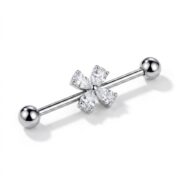 G23 Titanium Four-Petal Crystal Industrial Barbell Earring in Silver - secondary white background product photo