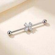 G23 Titanium Four-Petal Crystal Industrial Barbell Earring in Silver - soft flatlay