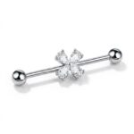 G23 Titanium Four-Petal Crystal Industrial Barbell Earring in Silver - white background product photo