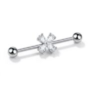 G23 Titanium Four-Petal Crystal Industrial Barbell Earring in Silver - white background product photo