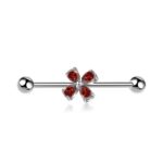 G23 Titanium Four-Petal Crystal Industrial Barbell Earring - white background product photo
