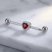 G23 Titanium Heart Crystal Industrial Barbell Earring - detail angle