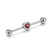 G23 Titanium Heart Crystal Industrial Barbell Earring - secondary white background product photo