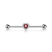 G23 Titanium Heart Crystal Industrial Barbell Earring - white background product photo