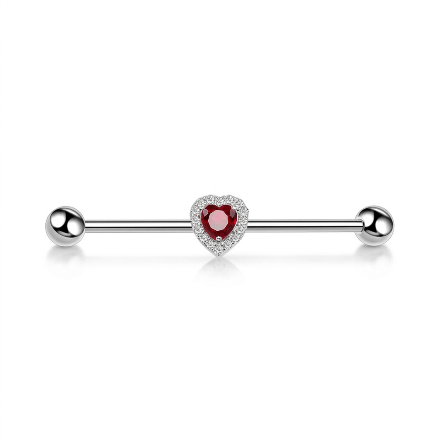G23 Titanium Heart Crystal Industrial Barbell Earring - white background product photo G23 Titanium Heart Crystal Industrial Barbell Earring - white background product photo