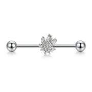 G23 Titanium Maple Leaf Crystal Industrial Barbell Earring in Silver - secondary white background product photo