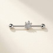 G23 Titanium Maple Leaf Crystal Industrial Barbell Earring in Silver - soft flatlay