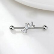 G23 Titanium Marquise Arc Industrial Barbell Earring in Silver - detail angle