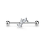 G23 Titanium Marquise Arc Industrial Barbell Earring in Silver - secondary white background product photo