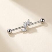 G23 Titanium Marquise Arc Industrial Barbell Earring in Silver - soft flatlay