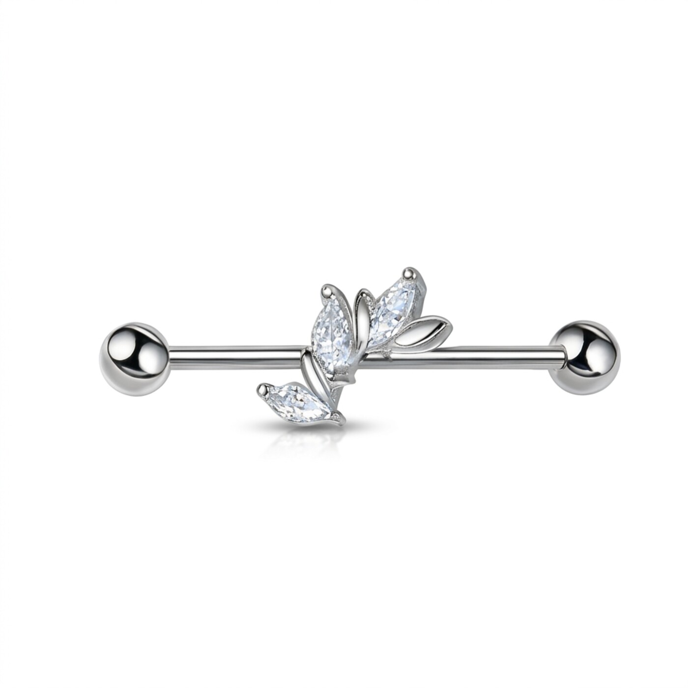 G23 Titanium Marquise Arc Industrial Barbell Earring in Silver - white background product photo