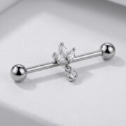 G23 Titanium Marquise Dangle Industrial Barbell Earring in Silver - detail angle