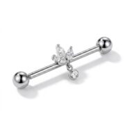 G23 Titanium Marquise Dangle Industrial Barbell Earring in Silver - secondary white background product photo