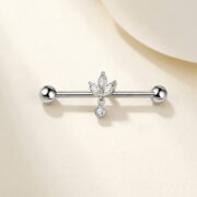 G23 Titanium Marquise Dangle Industrial Barbell Earring in Silver - soft flatlay