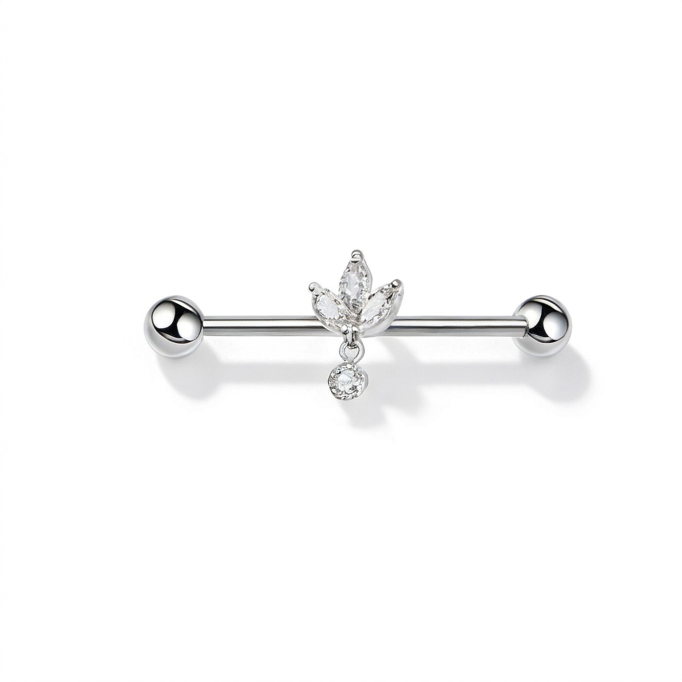 G23 Titanium Marquise Dangle Industrial Barbell Earring in Silver - white background product photo