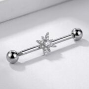 G23 Titanium North Star Crystal Industrial Barbell Earring in Silver - detail angle