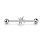 G23 Titanium North Star Crystal Industrial Barbell Earring in Silver - secondary white background product photo