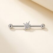 G23 Titanium North Star Crystal Industrial Barbell Earring in Silver - soft flatlay