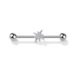 G23 Titanium North Star Crystal Industrial Barbell Earring in Silver - white background product photo