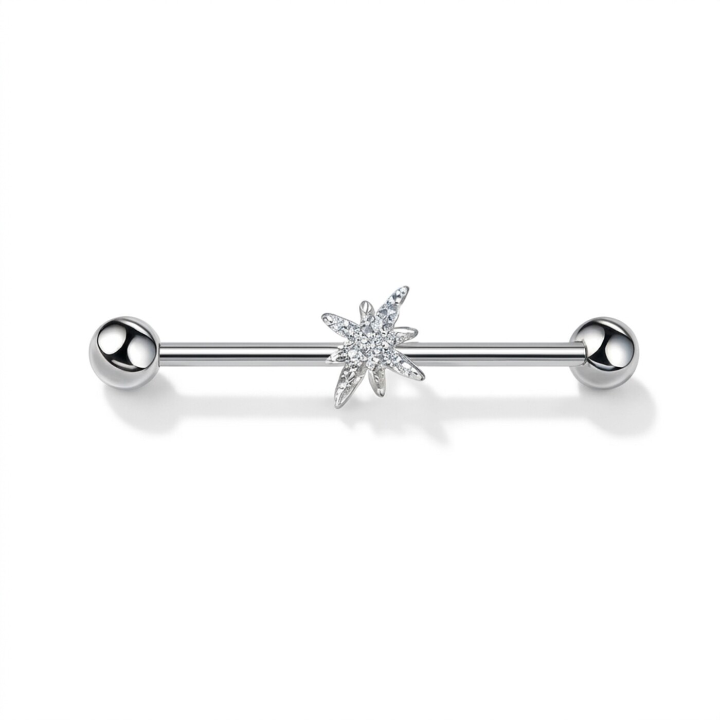 G23 Titanium North Star Crystal Industrial Barbell Earring in Silver - white background product photo