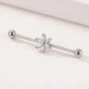 G23 Titanium Six Marquise Flower Industrial Barbell Earring in Silver - detail angle