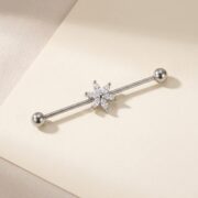 G23 Titanium Six Marquise Flower Industrial Barbell Earring in Silver - soft flatlay