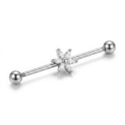 G23 Titanium Six Marquise Flower Industrial Barbell Earring in Silver - white background product photo