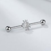 G23 Titanium Spider Crystal Industrial Barbell Earring in Silver - detail angle
