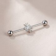 G23 Titanium Spider Crystal Industrial Barbell Earring in Silver - soft flatlay