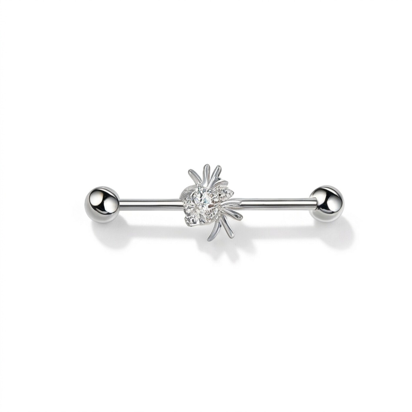 G23 Titanium Spider Crystal Industrial Barbell Earring in Silver - white background product photo