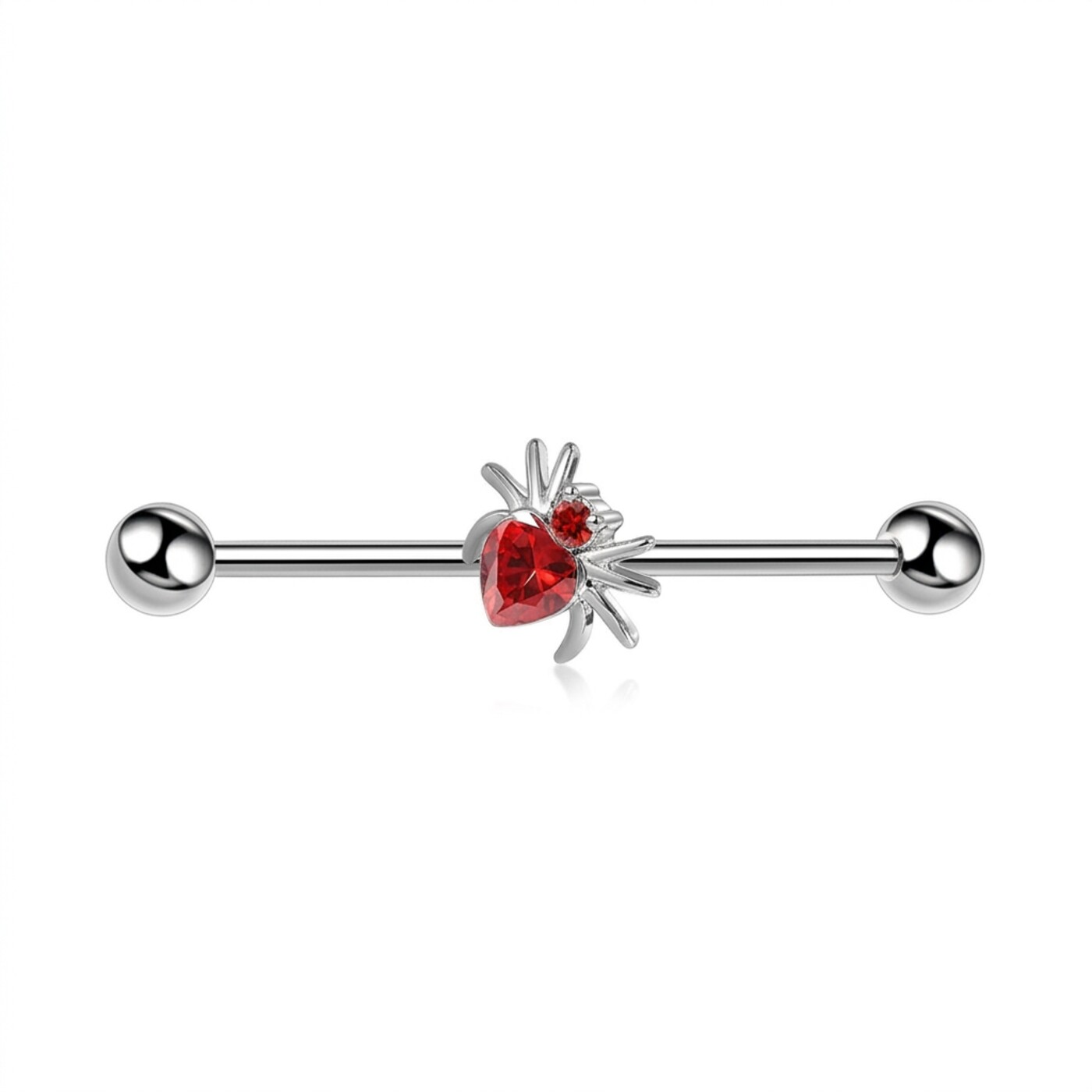 G23 Titanium Spider Crystal Industrial Barbell Earring - white background product photo