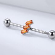G23 Titanium Three Baguette Industrial Barbell Earring - detail angle