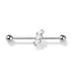 G23 Titanium Three Baguette Industrial Barbell Earring in Silver - white background product photo