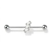 G23 Titanium Three Baguette Industrial Barbell Earring in Silver - white background product photo