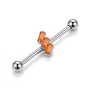 G23 Titanium Three Baguette Industrial Barbell Earring - secondary white background product photo